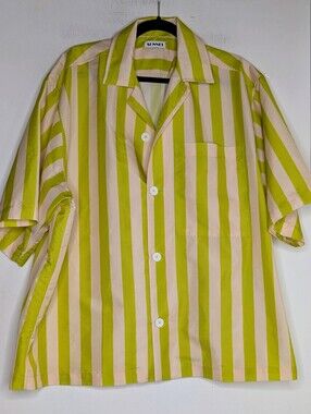 Sunnei • Stripe Camp Collar Button Down Cabana Shirt in Neon